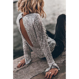 Sequined Long Sleeve Round Neck Top