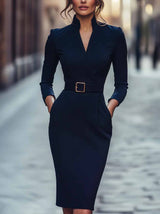 Slim-fitting Casual Suit Dress V-neck Long-sleeved