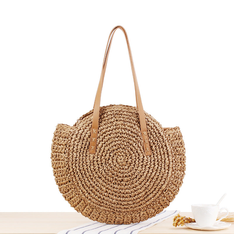 Simple Round Shoulder Bag Straw Handbag Summer Beach Bags