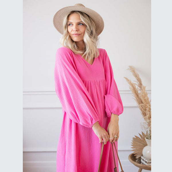 Women's V-neck Loose Lantern Sleeve Dress