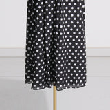 Woman Square-neck Puff Sleeve Top High Waist Slit Polka Dot Printed Dress Suit