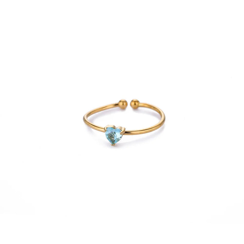 Birthday Stone Ring Titanium Steel Plated 18K Open Adjustable Gold