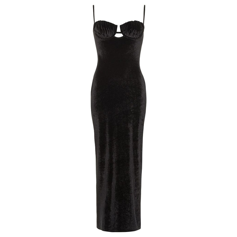 Montce Black Velvet Petal Long Slip Dress Dress