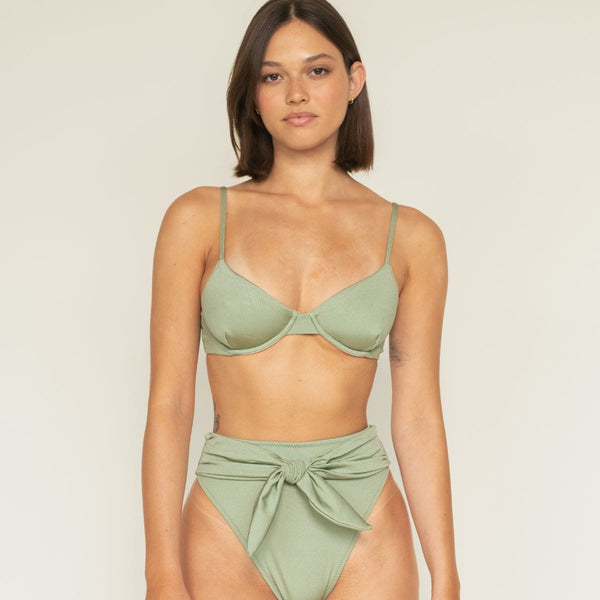 Montce Sage Green Rib Paula Tie-Up Bikini Bottom Bikini Bottom