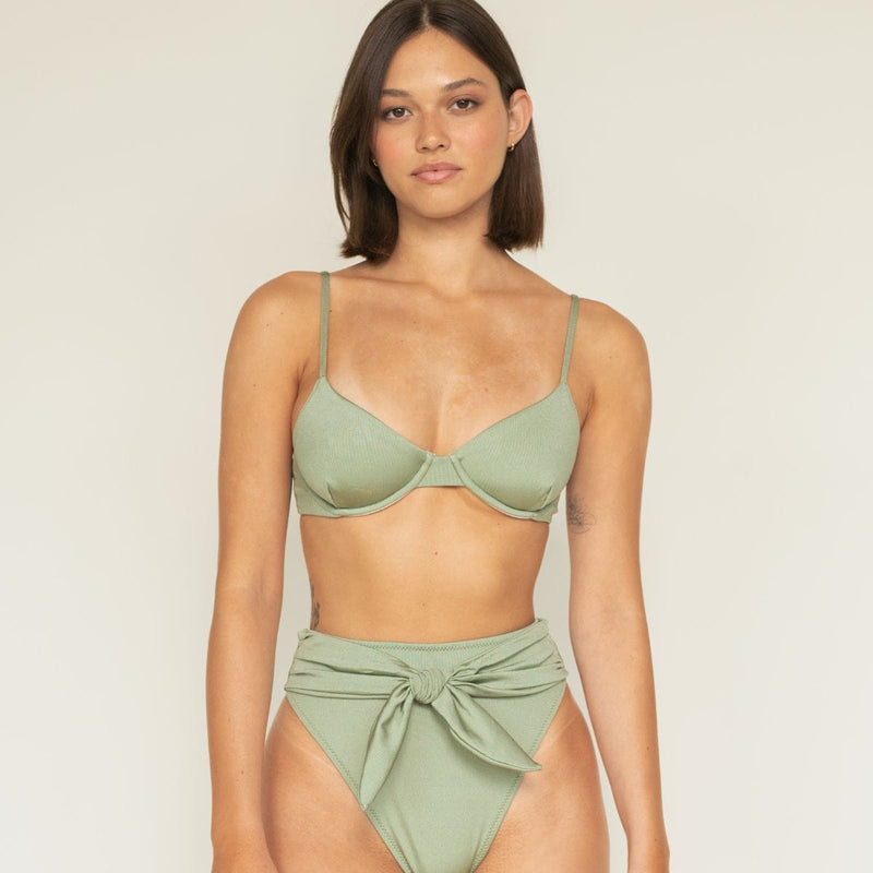 Montce Sage Green Rib Paula Tie-Up Bikini Bottom Bikini Bottom