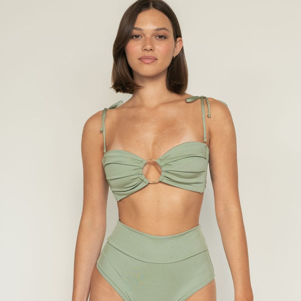 Montce Sage Green Rib Tori Ties Bandeau Bikini Top Bikini Top