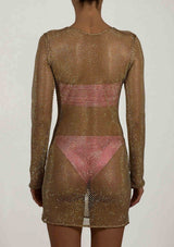 PARAMIDONNA | Emotional and cool swimwear and beachwear brand Crystal Dress Tania Beige One size