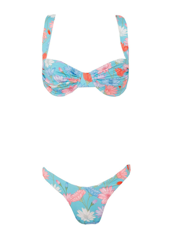 PARAMIDONNA | Joyful and cool swimwear and beachwear brand Paramidonna | TWO PIECE ANNA FLOWERS BLUE Bikini Set