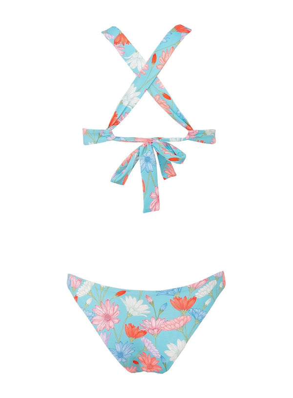 PARAMIDONNA | Joyful and cool swimwear and beachwear brand Paramidonna | TWO PIECE ANNA FLOWERS BLUE Bikini Set