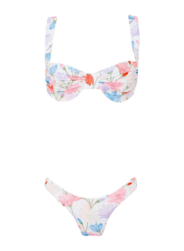 PARAMIDONNA | Joyful and cool swimwear and beachwear brand Paramidonna | TWO PIECE ANNA FLOWERS WHITE Bikini Set